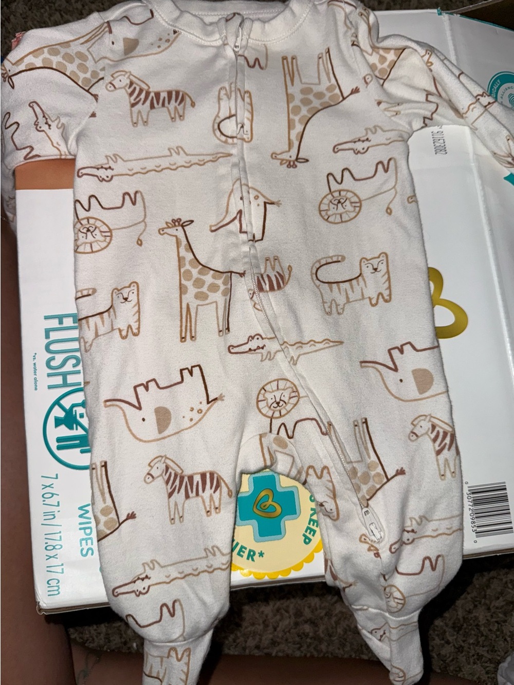 Old Navy Cream Baby One-Piece with Brown Animal Print